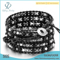 5 couches de bracelet en Bohemia Noir, enveloppez le cordon en cuir autour des bracelets